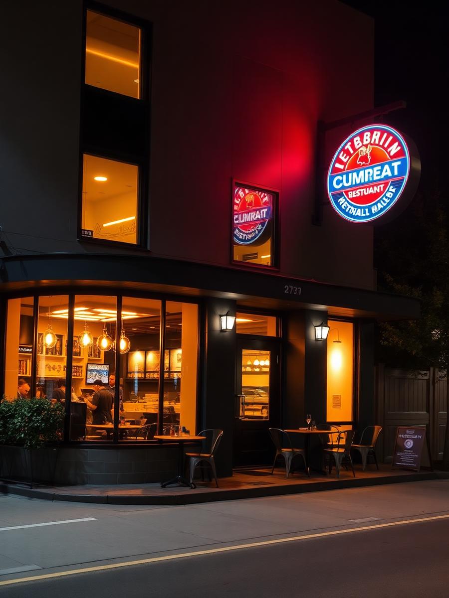 Restaurant exterior at night