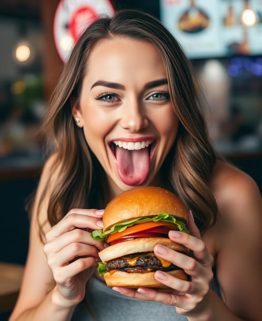 Customer enjoying burger